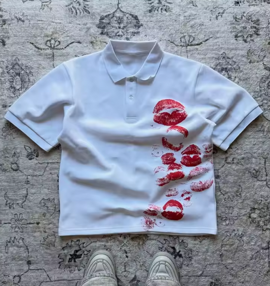 Y2K Polo Shirt Print Rock Goth Oversized T-shirt