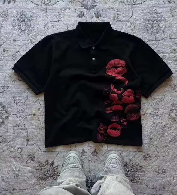 Y2K Polo Shirt Print Rock Goth Oversized T-shirt